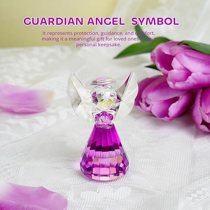 HDCRYSTALGIFTS 3'' Purple Crystal Guardian Angel Figurine Gifts for Women,Art Glass Angel Ornaments Statue Collectibles Home Decor