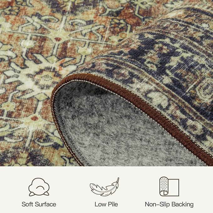 Lofus 4x6 Area Rug for Entryway,Brown Non Slip Area Rugs for Kitchen, Washablee Soft Rugs for Bedroom, Living Room, Tool Room Nursery Room