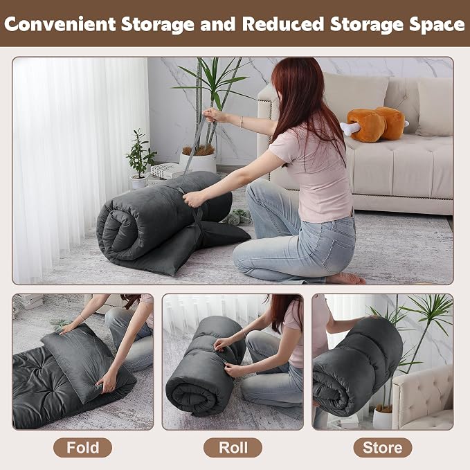 BALAPET Floor Lounger Pillow,Foldable Light Thick Tufted Floor Pillow Cushion with Elasticized Webbing for Easy Storage Floor Lounger for Meditation, Playing, Yoga, Reading, Sleeping(Dark Gray)
