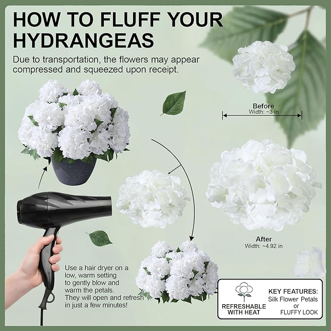 Ivydale Artificial Flowers for Outdoors, 4 PCS White Fake Silk Hydrangea Flower Stems for Bouquets UV Resistant Realistic Faux Plants Home Outdoor Wedding Party Centerpieces Decor