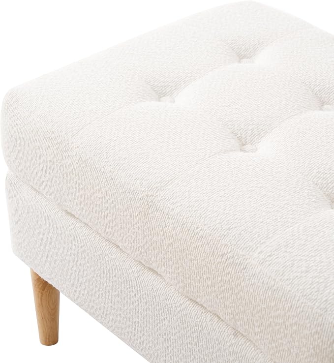 Christopher Knight Home Dalla Boucle Upholstered Ottoman Coffee Table, Small Living Room Sofa Footrest, Wooden Rectangular Ottoman Footstool, Guest Extra Seat, Ivory