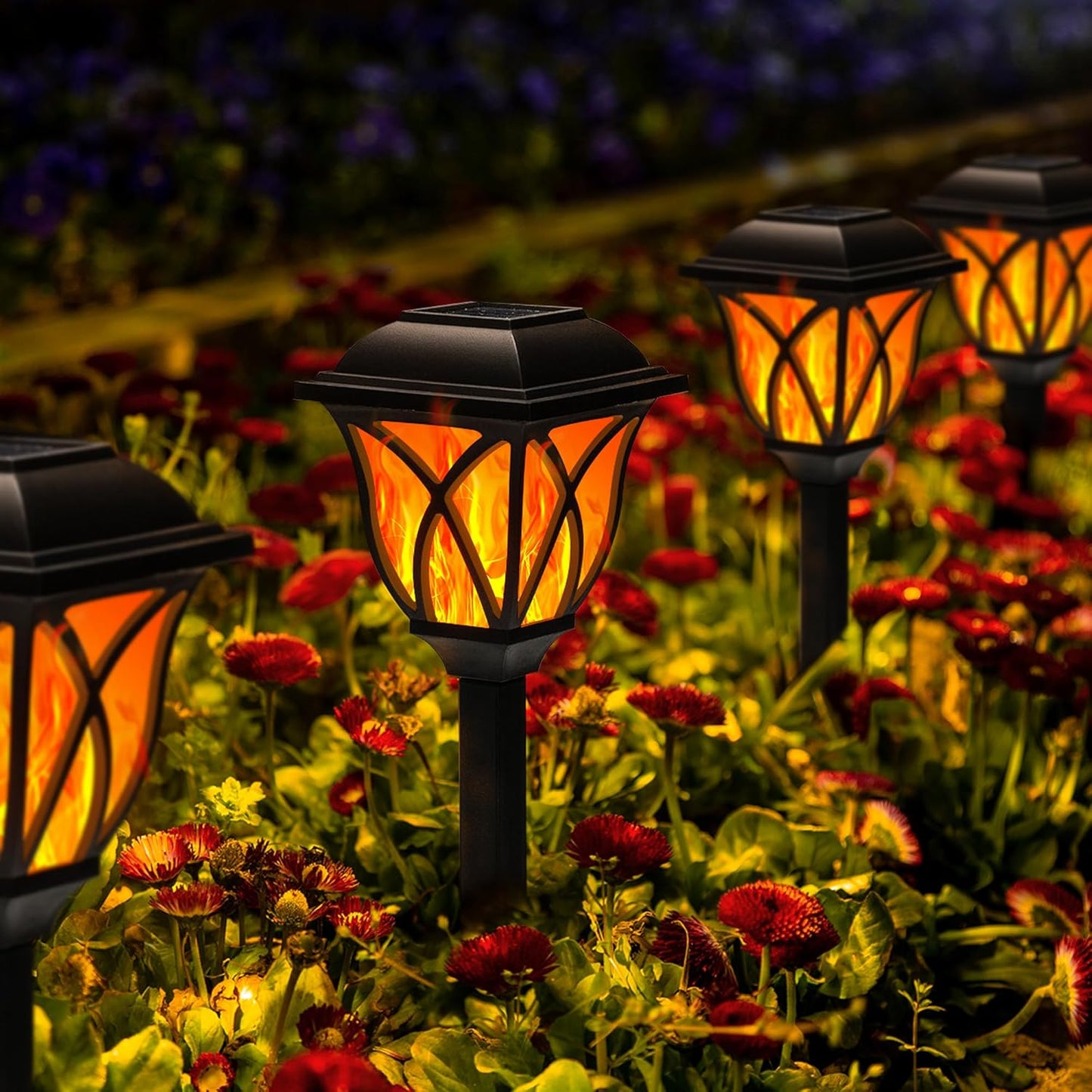 GIGALUMI Solar Lights Outdoor Waterproof, 6 Pack Flickering Flame LED Lights, Garden Decor for Yard, Patio, Landscape, Planter, Walkway