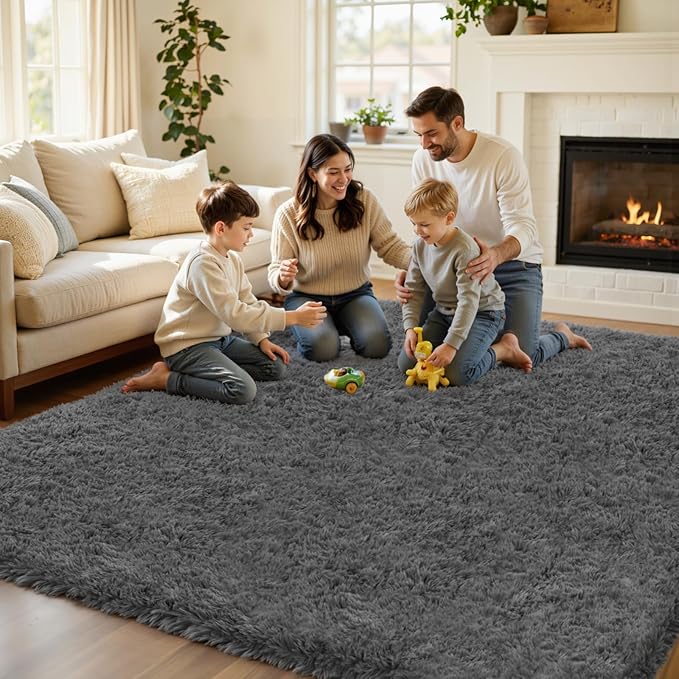 4x6 Area Rug for Living Room, Ultra Soft Fluffy Shag Rugs for Bedroom, Non-Slip Large Fuzzy Plush Rug Indoor Floor Carpet for Nursery Kids Office Dorm Modern Decor, Dark Gray