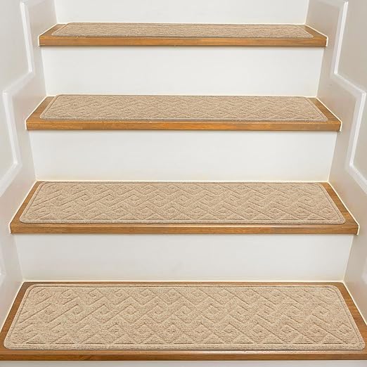 Stair Treads for Wooden Steps Indoor, 8" X 30" Non Slip Carpet Stair Treads with Reusable Adhesive for Kids Elders and Dogs, Surface Polyester TPR Backing Stair Rugs -4 Pack