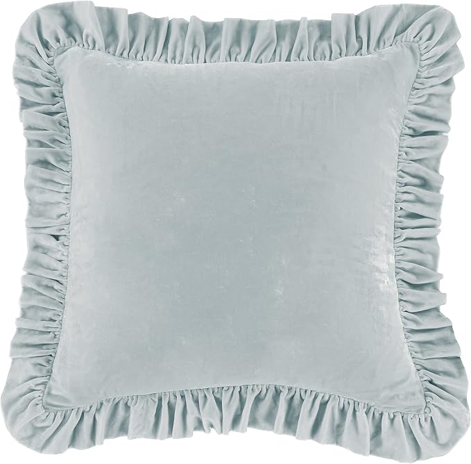 HiEnd Accents Stella Faux Silk Velvet Euro Sham Pillow Cover, 27x27 inch, Light Blue, Romantic Western Modern Traditional Style Luxury Bedding
