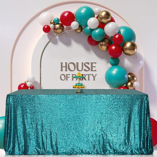 SquarePie Sequin Tablecloth 50 x 72 Inch Teal Sparkly Table Linen for Wedding Party