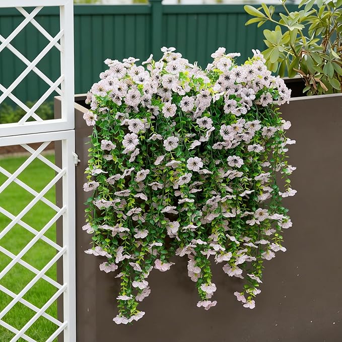 Fanfantoey 3Pcs Artificial Flowers for Outdoors, UV Resistant Fake Flowers, Realistic Artificial Hanging Flowers, Fake Plants Silk Daisy Vines for Spring Summer Outdoor Decor(White)