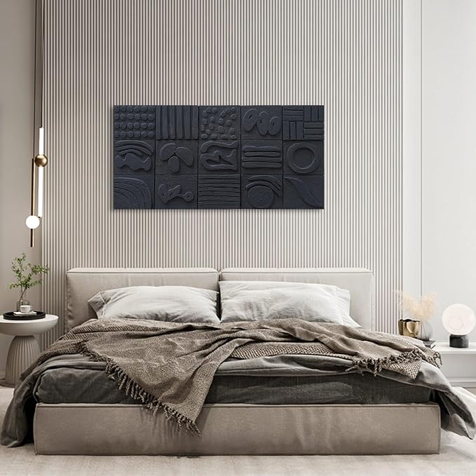 NANKAI Art Hand-Painted Pure Black Texture Wall Decoration Painting - Modern Abstract Oil Painting, Suitable for Wall Decoration in Living Rooms, Offices and corridors. 48x24 inches