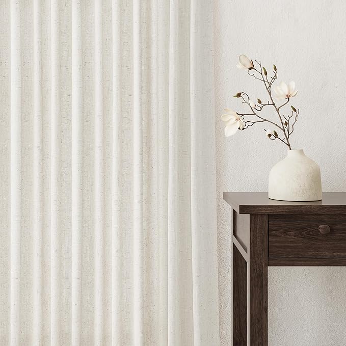 Jowels Birch Linen Curtains 96 Inch Long 2 Panels for Living Room | Natural Light Filtering Sheer Curtain,Back Tab Pocket Pleated Look,Boho Farmhouse Textured Privacy Drapes for Bedroom Window