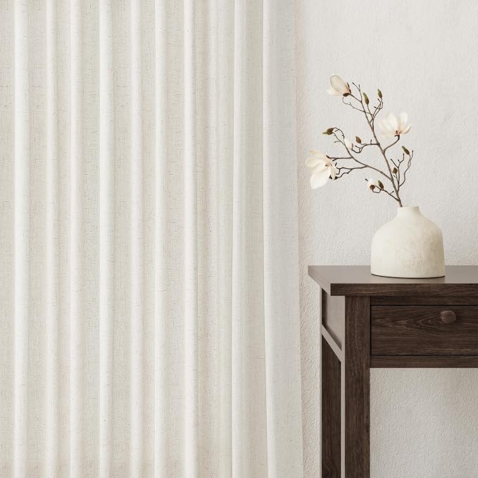 Jowels Birch Linen Curtains 84 Inch Long 2 Panels for Living Room | Natural Light Filtering Sheer Curtain,Back Tab Pocket Pleated Look,Boho Farmhouse Textured Privacy Drapes for Bedroom Window
