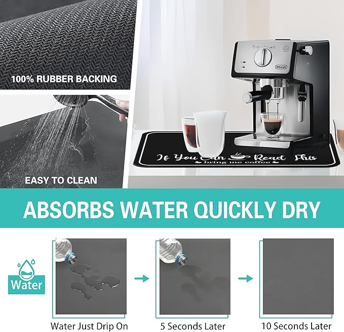 Coffee Bar Mat for Countertops 31.5inx17in,Absorbent Hide Stain Anti-Slip Cafe Bar Accessories Fit Under Coffee Machine Mat,Dish Drying mats for Kitchen