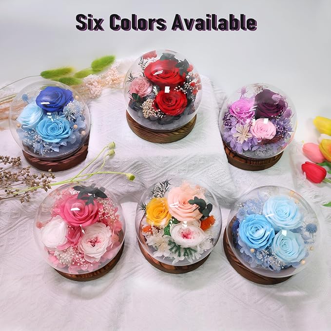 FIACO Mothers Day Flowers Gifts for Mom Flowers for Delivery Prime Birthday Gifts for Women Grandma Gifts Forever Preserved Fresh Eternal Rose in Glass Dome for Girlfriend Wife Her