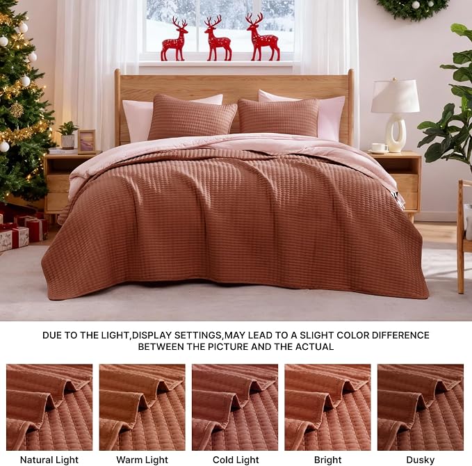 WRENSONGE King Size Quilt-3 Pieces Lightweight Autumn Leaf Fall King Quilt Bedding Set for All Season, Soft Coverlet with 2 Pillow Shams Suitable for Bed & Couch