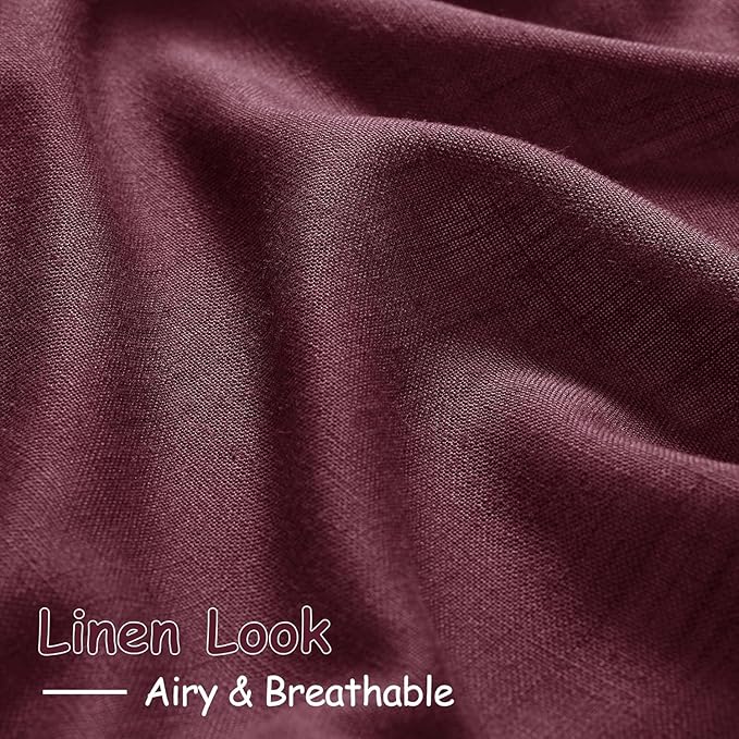 Nanspring Burgundy Linen 144 Inch Curtains for Living Room Light Filtering Semi Sheer Curtain Back Tab Vintage Boho Decor Elegant Drapes Floor to Ceiling High Window for Bedroom 52x144, 2 Panels