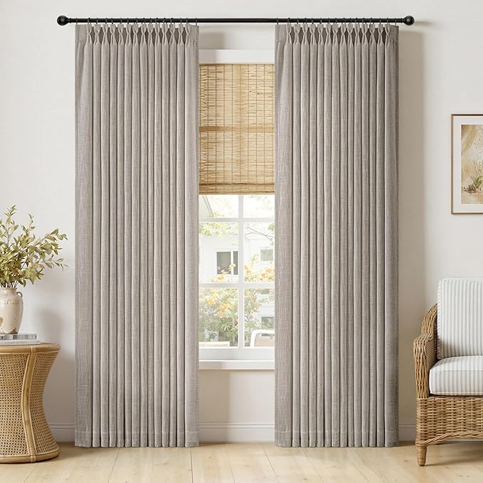 MIULEE Pinch Pleated Thick Linen Curtains 84 Inches Long 2 Panels for Living Room Bedroom, Linen Textured Memory Trained Drapes Pleat Back Tab Light Filtering Taupe Window Curtains with Hooks&Rings