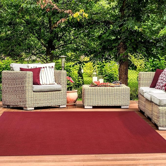Superior Indoor/ Outdoor Large Area Rug, Reversible Braided Home Floor Decor for Living Room, Kitchen, Entryway, Patio, Front Porch, Deck, Modern, Boho, Farmhouse Style, 6' x 9', Burgundy