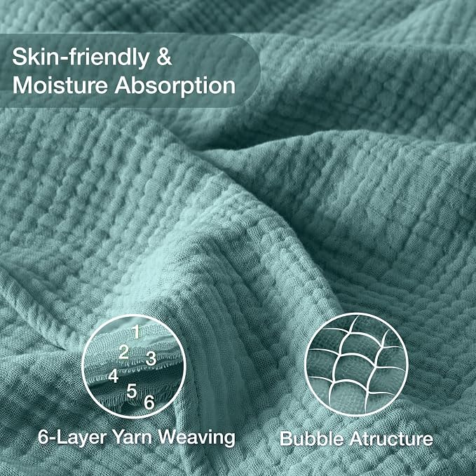 100% Cotton Muslin Blanket Twin XL 66" x 90", Breathable and Cooling Bed Blankets, Soft Boho Bedspread, Gauze Bedding for Adults All Season, Turquoise, Teal