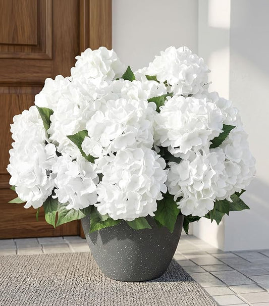 Ivydale Artificial Flowers for Outdoors, 4 PCS White Fake Silk Hydrangea Flower Stems for Bouquets UV Resistant Realistic Faux Plants Home Outdoor Wedding Party Centerpieces Decor