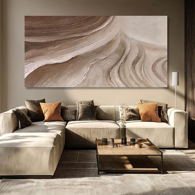 MLART99 Large Beige Brown Abstract Canvas White Artwork with Neutral Textured Wall art for Bedroom Living Room Office Modern Minimalist Wall Decor 29x58 Inch