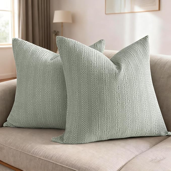 24x24 Pillow Covers Set of 2 Euro Sham Pillow Covers Cotton Euro Pillow Shams, Boho Throw Pillow Covers Large Decorative Square Pillowcase for Couch Bed, Sage Green