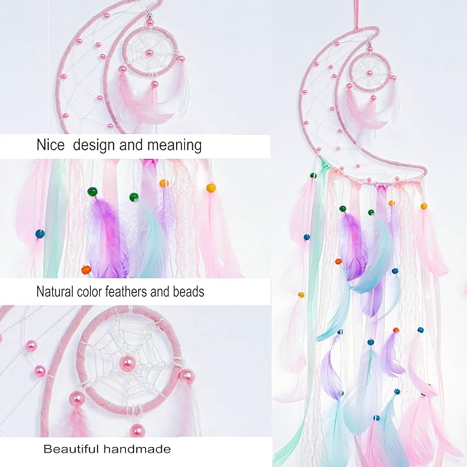 3 Pack Pink Star Moon Sun Dream Catcher - Pink Dream Catchers for Girls, Teen Girl Room Decor, Grils Bedroom Decoration