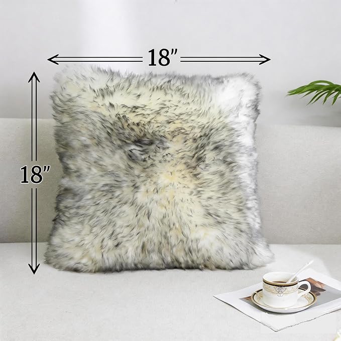 Luxury Soft Fur Sheepskin Fleece Cushion Cover Pillowcase Decorative Throw Pillows Covers, No Pillow Insert, (Silver Grey, 18"×18")