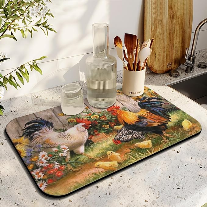 Fun Coffee Mat 19inx12in,Coffee Bar Mat for Countertops,Absorbent Hide Stain Anti-Slip Coffee Bar Accessories Fit Under Coffee Machine Mat,dish Drying Mats for Kitchen