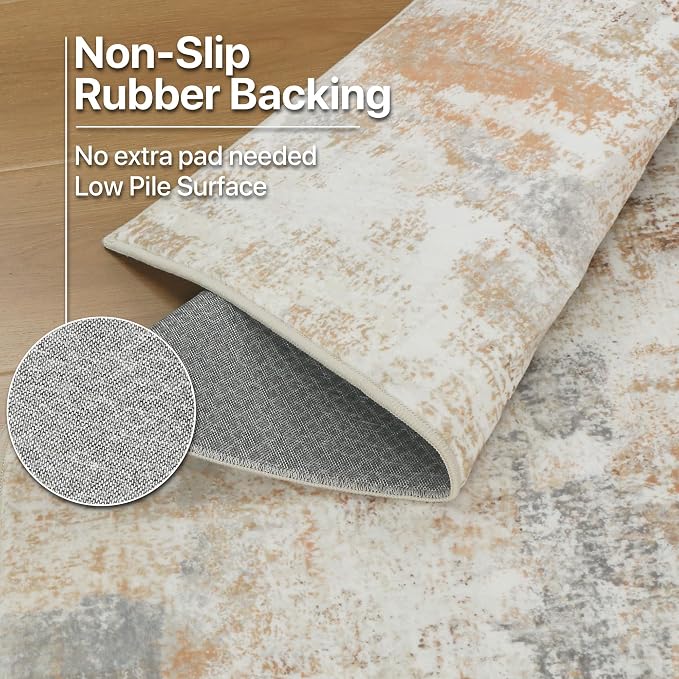 BEIMO Area Rugs 6x9 for Living Room Bedroom, Modern Abstract Machine Washable Rug, Large Soft Low Pile Floor Carpet with Non Slip Backing for Dining Room, Muted Grey