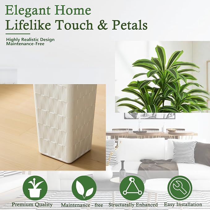 Artificial Dracaena Tree：7FT Faux Silk Tropical Yucca Floor Trees Realistic Fake Green Plant with Natural Wood Trunk & Lifelike Leaves for Home Office Decor Indoor & Outdoor (7FT,1-Pack,White)