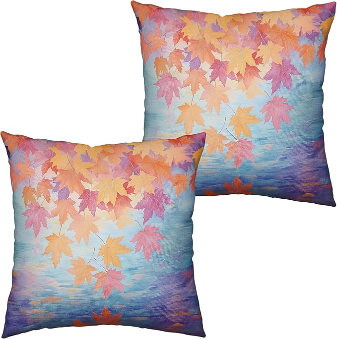 Fall Pillow Covers Maple Leaves Thorw Pillow Covers 22x22 Set of 2 Autumn Maple Leaf Teal Pillowcase Double Sided Printing Cushion Case for Home Decor Couch Sofa