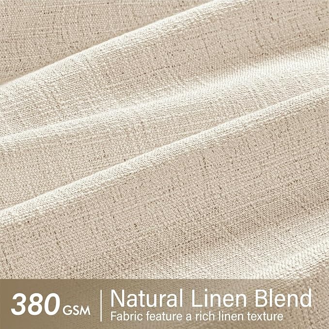 MIULEE Pinch Pleated Thick Linen Curtains 96 Inches Long 2 Panels for Living Room Bedroom, Memory Trained Pleat Drapes Light Filtering Birch Semi Sheer Window Curtains Hooks Rings Back Tab