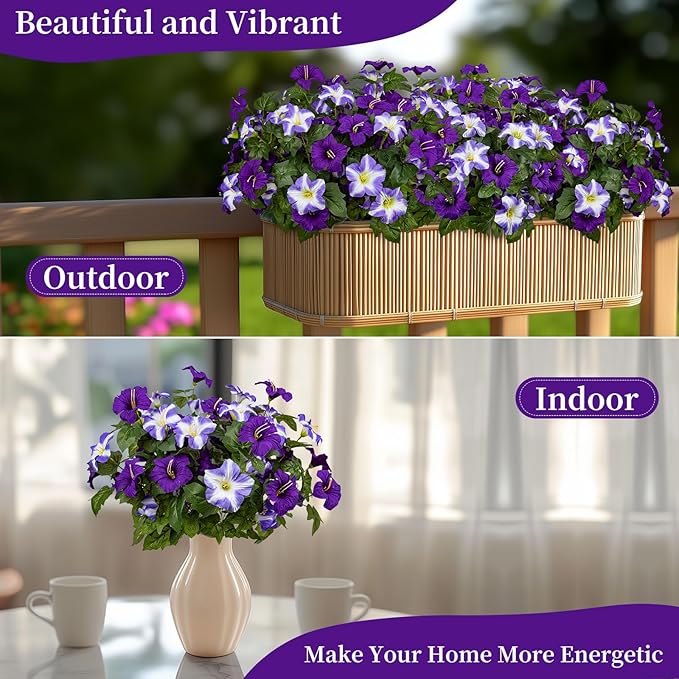 19 Inch Artificial Fake Flowers for Outdoor,4 Pcs Purple Faux Silk Petunias Spring Flowers for Outside for Indoor Porch Planter Front Door Garden Patio Window Box Home Decor
