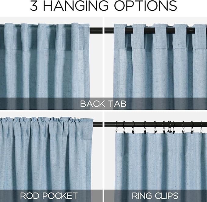 Blue Linen Curtains 102 Inches Long for Living Room 2 Panel Set Back Tab Rod Pocket Dusty Blue Semi Sheer Curtains Light Filtering Burlap Extra Long Drapes Farmhouse Decor for High Window 40x102
