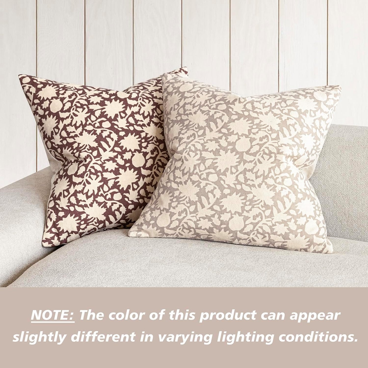 Foindtower Set of 2 Decorative Neutral Floral Throw Pillow Covers Accent Farmhouse Cushion Covers Boho Vintage Pillowcase for Couch Sofa Bedroom Living Room Home Decor Outdoor,18×18 Inch,Ivory Beige