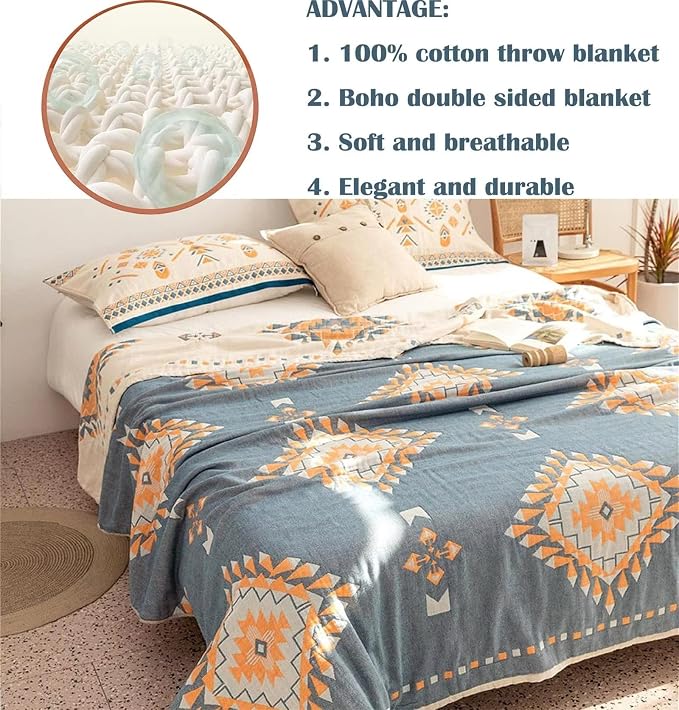 MSGKV Summer Blankets Cotton Throw Blanket 60"x 80" Muslin Blanket for Couch Bed Chair, Soft Bed Cotton Quilted Boho Quilts Blankets Gifts for Women
