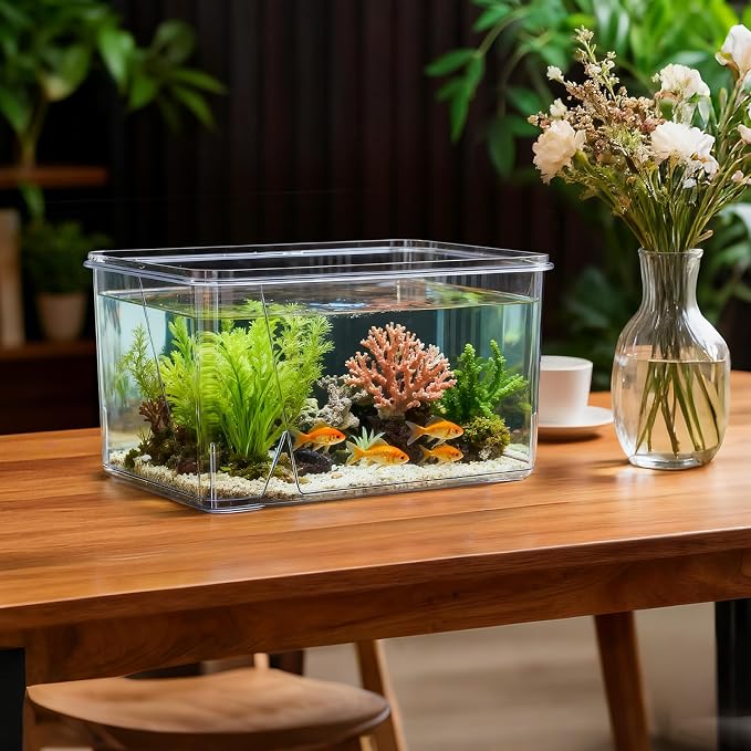 Geelin 2.5 Gallon Plastic Fish Tank Large Bowl Shatterproof with Crystal Clear Clarity for Terrarium, Flower Vase Centerpiece Gift for Fish Lovers (Square)