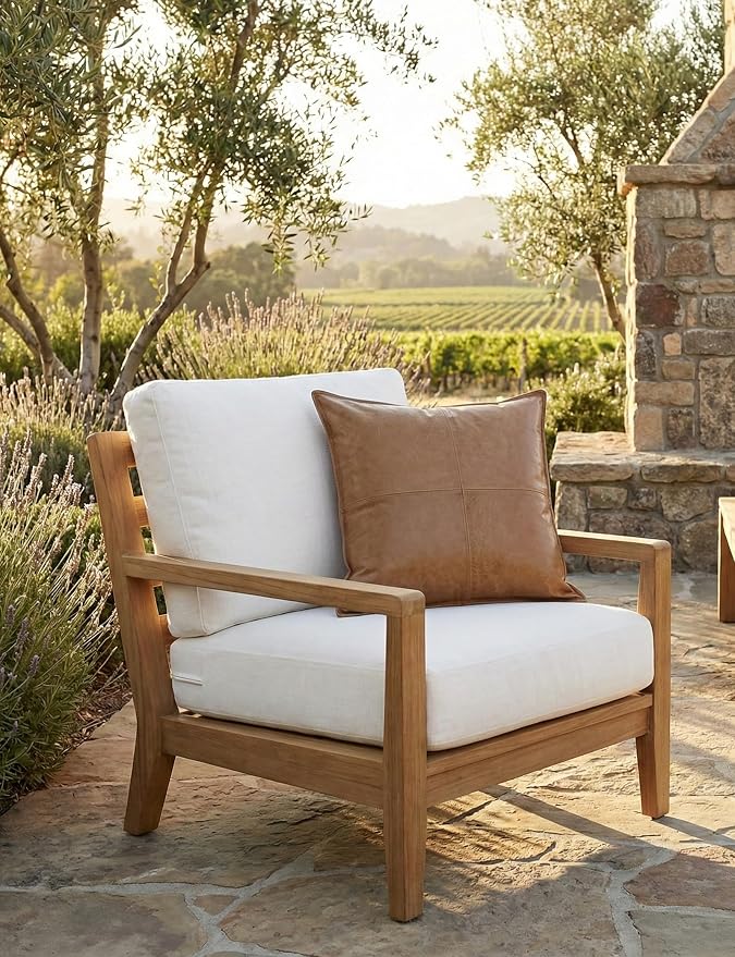 Genuine Leather Pillow Cover Case for Lumbar Throw Couch Pillows - Farmhouse Decorative Modern Sofa Thick & Soft Cushion Covers (Yellow, 22" x 22")