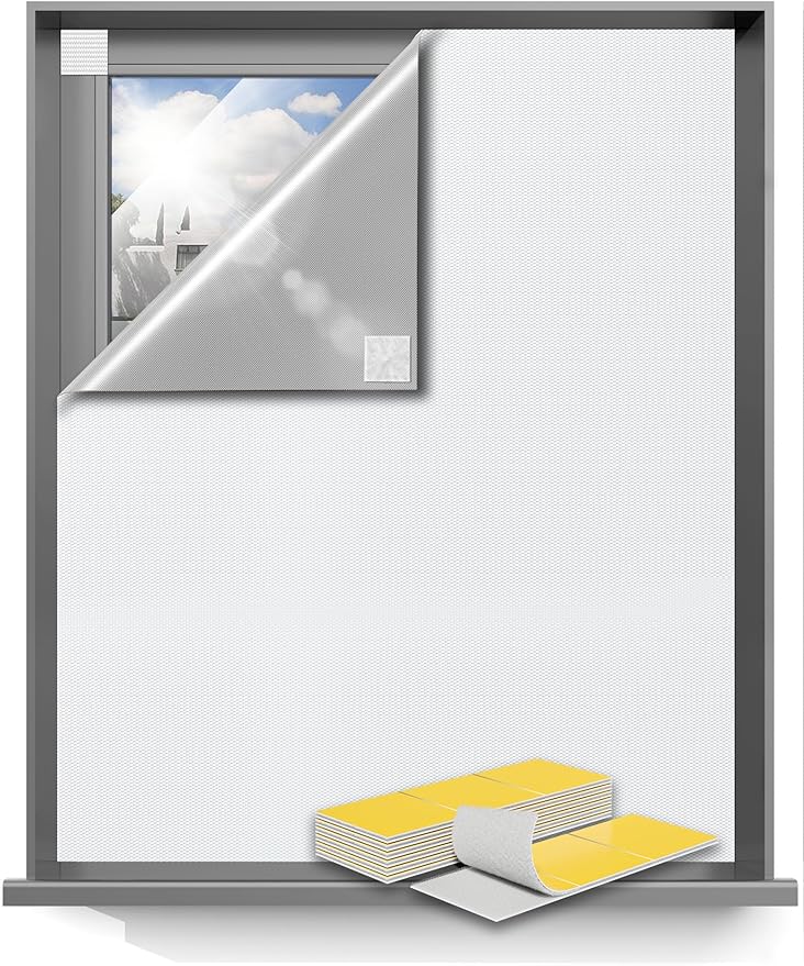 Sumobaby Blackout Curtains for Bedroom 75"x60"Portable Black Out Window Cover with Heat-Resistant Hook&Loop Tape,100% Blackout Shades No Drill Blinds for Windows DIY Cut Fit for Nursery,TV Room(White)