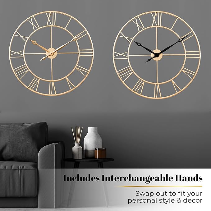 CLXEAST Champagne Gold 30 Inch Wall Clock,Large Modern Metal Roman Numeral Wall Clocks Living Room Decor,House Warming Gifts New Home