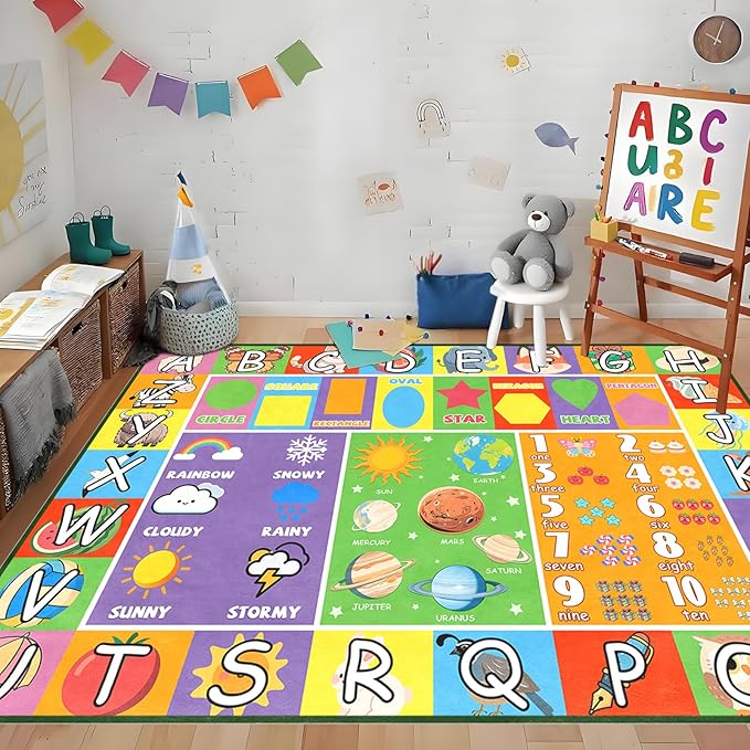 Kids Rug for Playroom 6x8 Feet, ABC Rug Educational Alphabet Rugs for Preschool Nursery Room Decor ABC Mat Classroom Toddler Bedroom Living Room