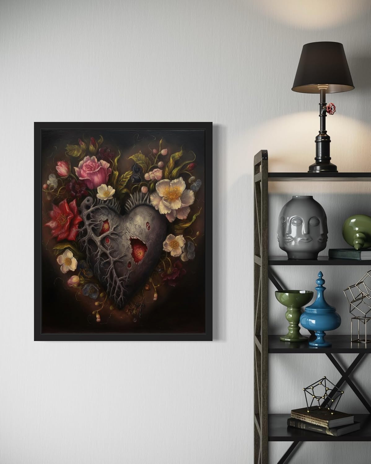 Gothic Heart Poster Art Print, Halloween Scary Vintage Wall Art Academia Spooky Painting Decoration for Horror Prints, Posters Bedroom Decor 89 (Gothic Heart, 16 x 20 inches, Black Frame)