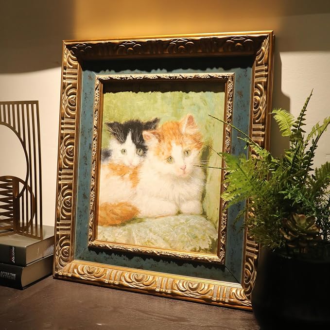 Classical DIY Wood Plein Air Frame for 20x24 Handmade Paintings, 3.7" Wide Antique Sculpted Art Frame for Artists Exhibition Gallery Show Memorial Portrait, No Glass Cover & Backing (Blue Gold)
