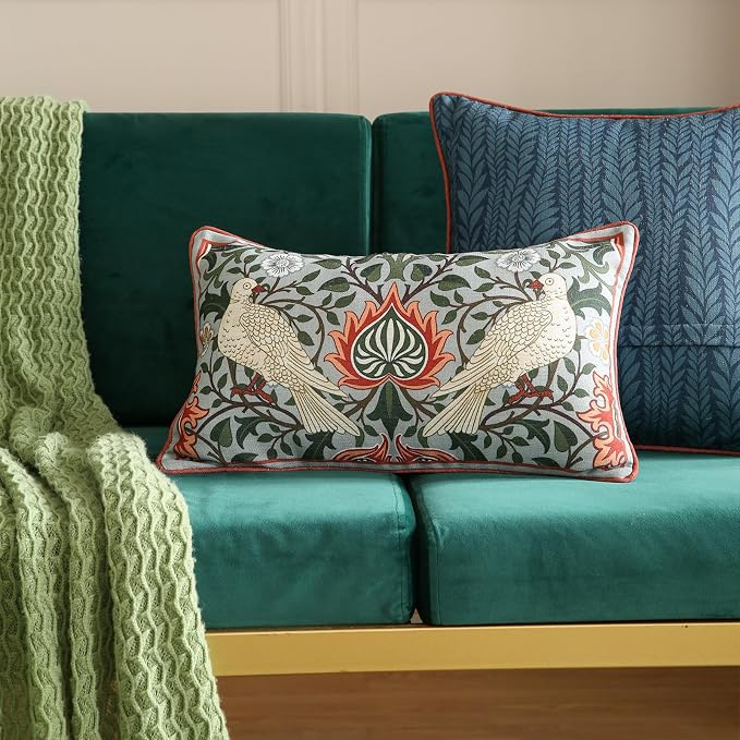 ISAENNE Vintage Linen Rectangle Throw Pillow Cover,Set of 2,20"x12"-Naples D