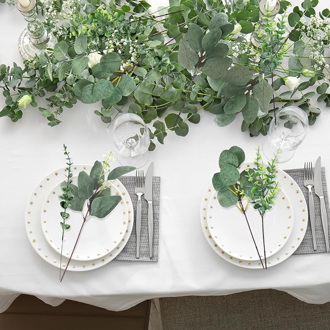 500 Pcs 6 Kinds Mixed Eucalyptus Leaves Stems Bulk Artificial Greenery Plants Fake Silver Dollar Eucalyptus Bundle Faux Plants Greenery for DIY Bouquets Floral Arrangement Wedding Engagement Decor