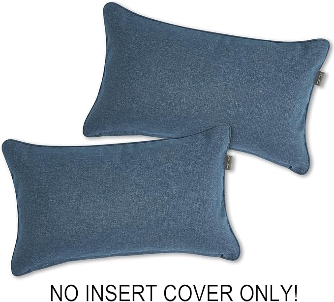 FUNHOME Waterproof Outdoor Lumbar Pillow Covers Set of 2,Home Decor for Garden Patio Furniture,Couch,Sofa 12"x20" Inch Decorative Pillows Cover Only,NO Insert(Denim Blue)