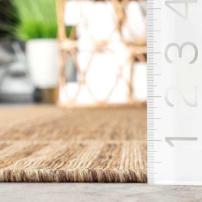 Nuloom Asha Light Brown/Ivory, 2' x 10', Casual, Striped Border, Soft and Cozy, High Traffic, Easy Clean, Durable Runner for Indoor/Outdoor Patio, Deck, Porch, Garden, Courtyard