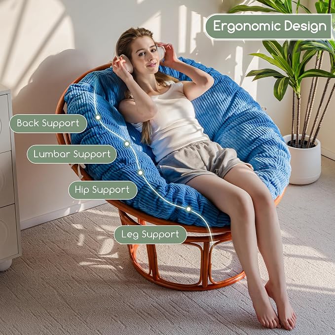 HIGOGOGO Papasan Chair Cushion with Corduroy Cover (Without Chair), 48 x 48 Inch Supportive Cushion, Overstuffed Chair Cushion,Navy
