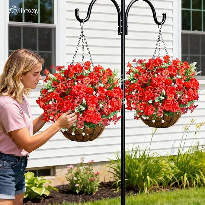 16 Bundles Artificial Flowers for Outdoors, UV Resistant Silk Faux Flowers for Outside Planters,Garden,Porch,Yard,Home Decor(Red)