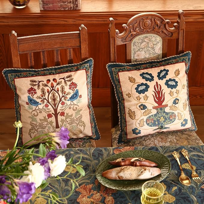 patdrea Designer French Velvet Throw Pillow Cover,Set of 4,-Herbert | Elegant Vintage Lumbar Pillow Case with Zipper,Floral Pattern,Decor Cushion Coverfor Couch Living Room Bedroom Sofa