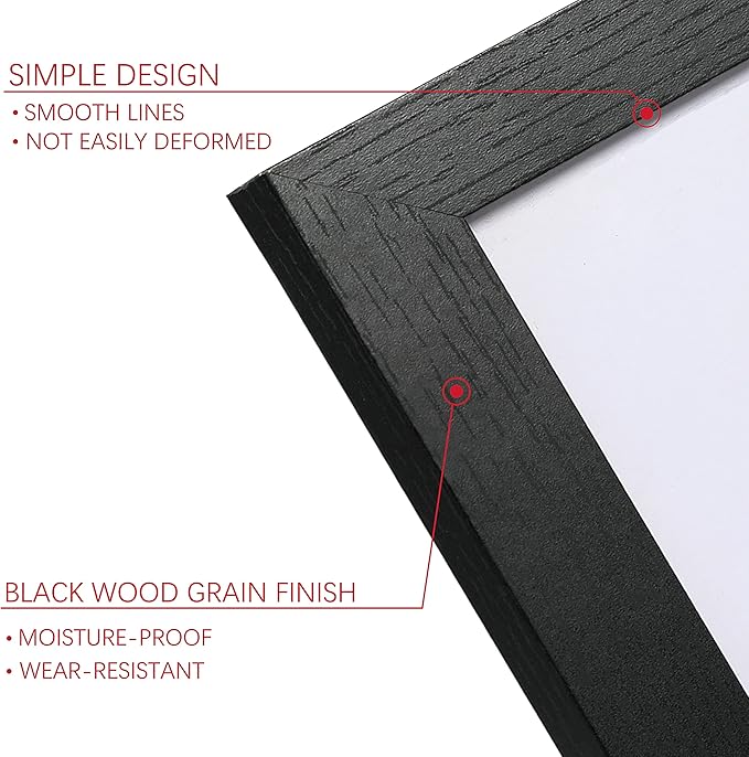 PEALSN 8x10 Picture Frame Set of 6, Display Picture 5x7 with Mat or 8x10 Without Mat, Black Woodgrain